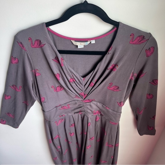 Boden Gray Ruched Sheath Dress with Pink Swans - Picture 12 of 16